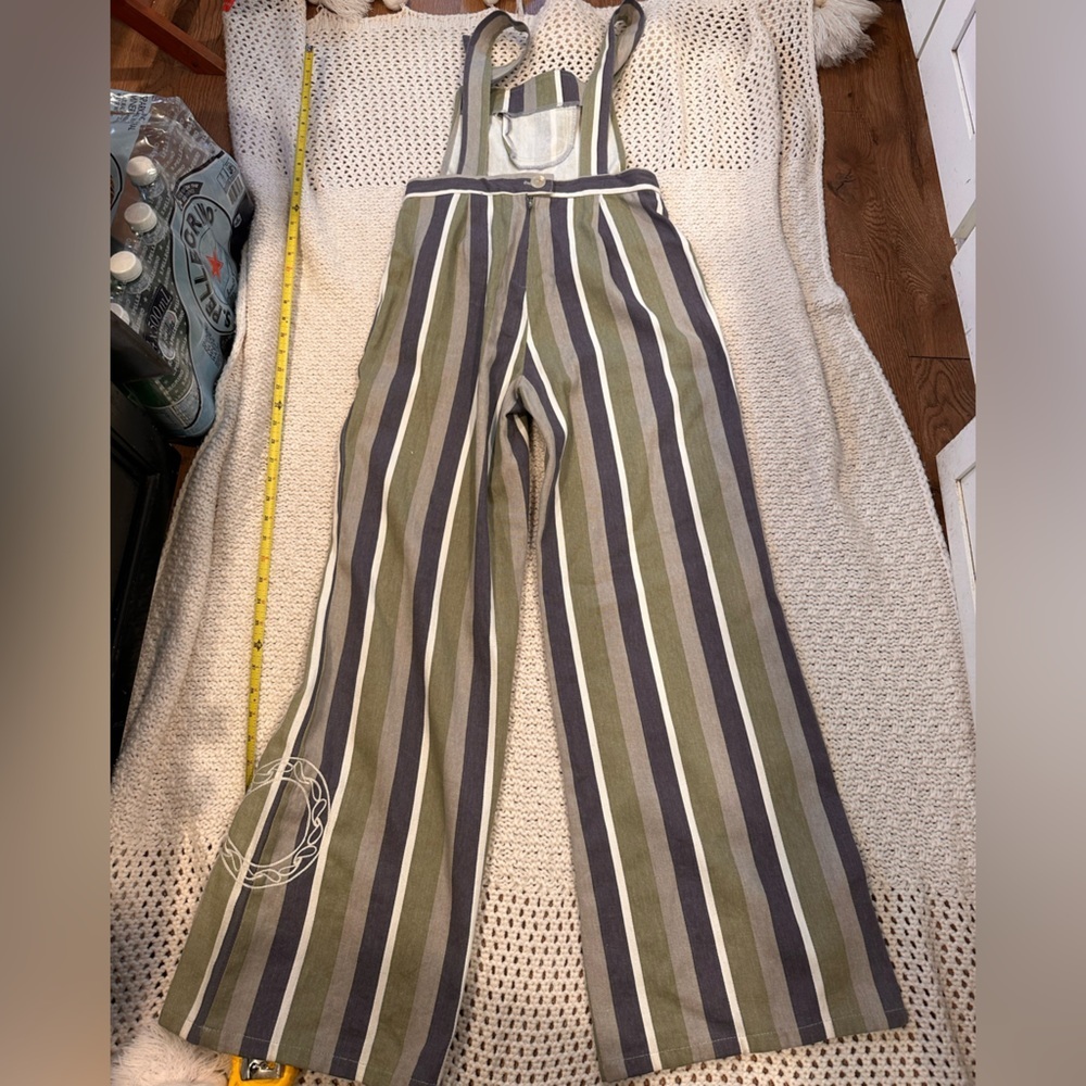 SAINT GERALDINE WOMENS Striped Overalls with Blue and Green Accents SMALL - Picture 8 of 10